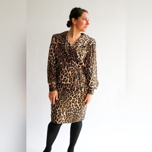Vintage 80s Retro Pin Up Girl Animal Print Leopard Silk Midi Pencil Dress 4 - Picture 11 of 11